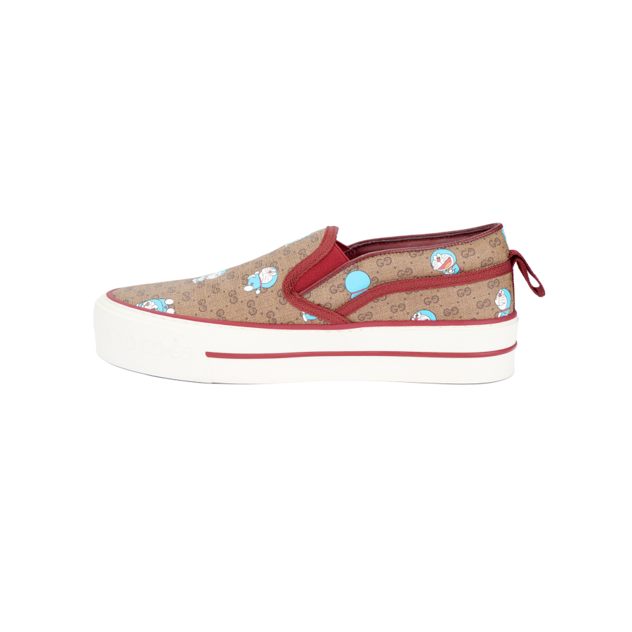 GUCCI Doraemon x GUCCI Double G Stylish Skateboarding Shoes Women's Brown Red