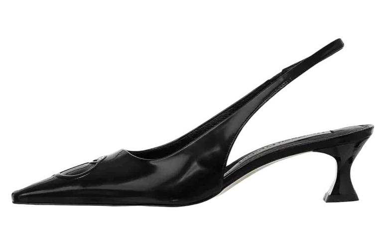 OPENyy Leather Chunky Heel High Heels Women's Black
