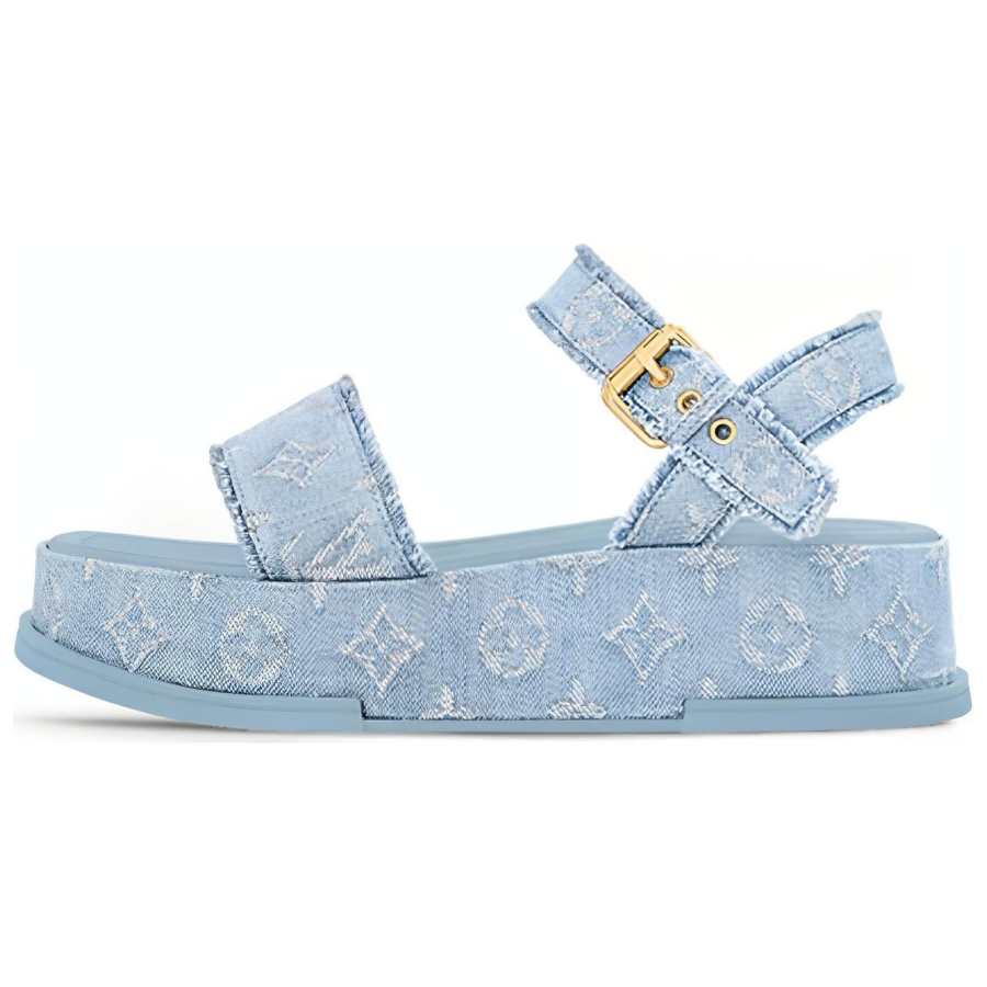 LOUIS VUITTON Maya Flatform Denim One Strap Sandals 5CM Women's Light Blue
