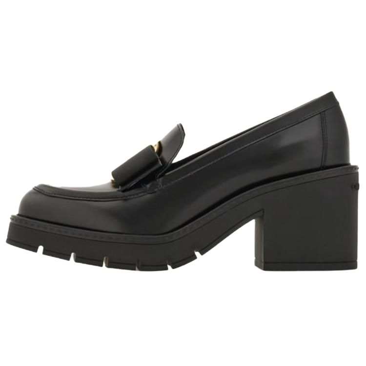 FERRAGAMO Vara Calfskin Loafers 5.5cm Women's Black