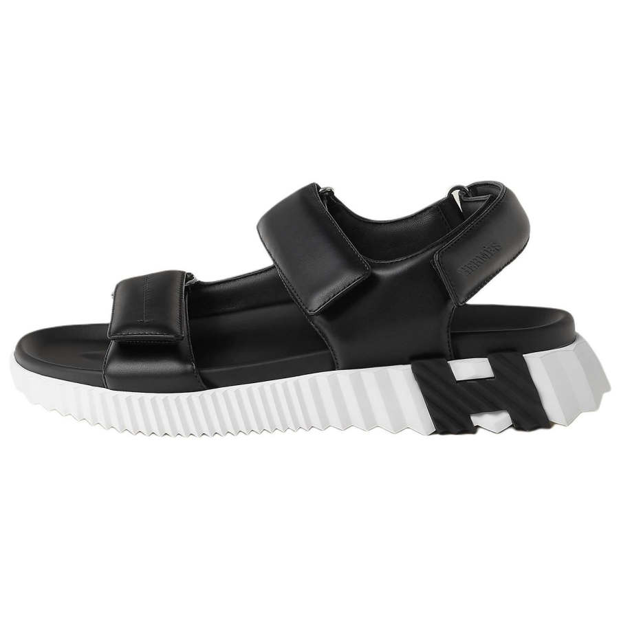 HERMES HERMES Junior Leather One Strap Sandals 3.8cm Men's Black