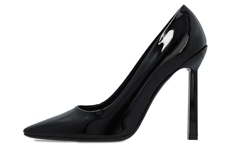 FERRAGAMO Justina Cow Leather, Patent Leather Pointed Toe Slim Heel High Heels 12cm Women's Black