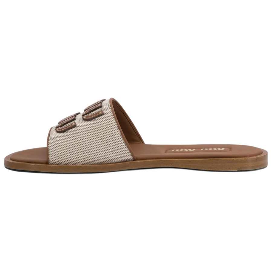 MIU MIU Slide Slippers Women's Beige Brown