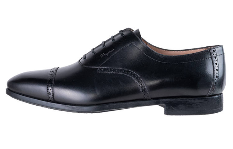 FERRAGAMO Top Grain Cow Leather Men's Casual Shoes Men's Black