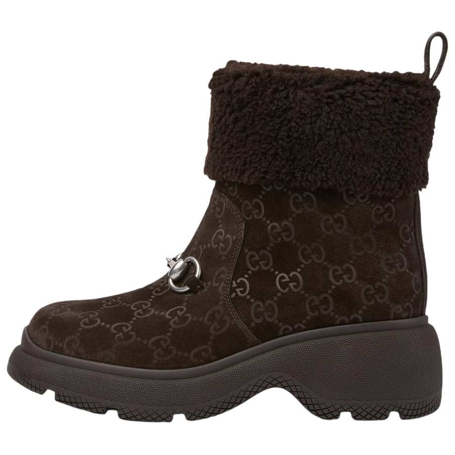 GUCCI Short Snow Boots 6cm Women's Brown