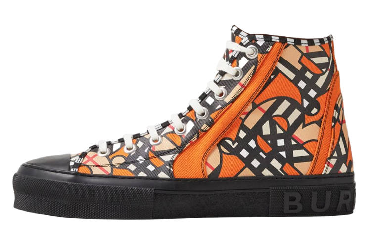 Burberry High top Stylish Skateboarding Shoes Men's Bright Orange