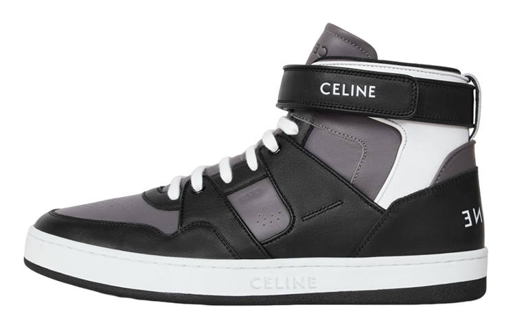 CELINE Leather Casual High top Stylish Skateboarding Shoes Men's Black Gray