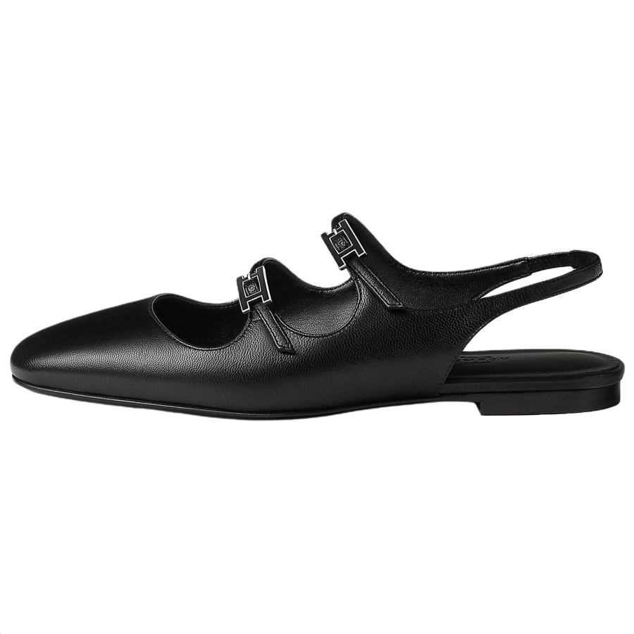 HERMES Mila Sheepskin Leather Casual Shoes 1CM Women's Black