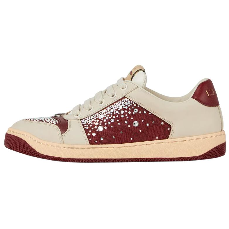 GUCCI Screener Leather Low top Skateboard Shoes 3cm Women's Ivory White