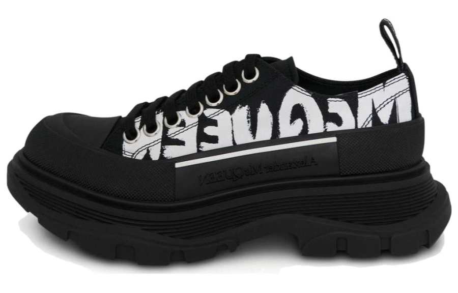 Alexander McQueen Tread Slick Low Lace Up Canvas Graffiti 'Black White' Women's