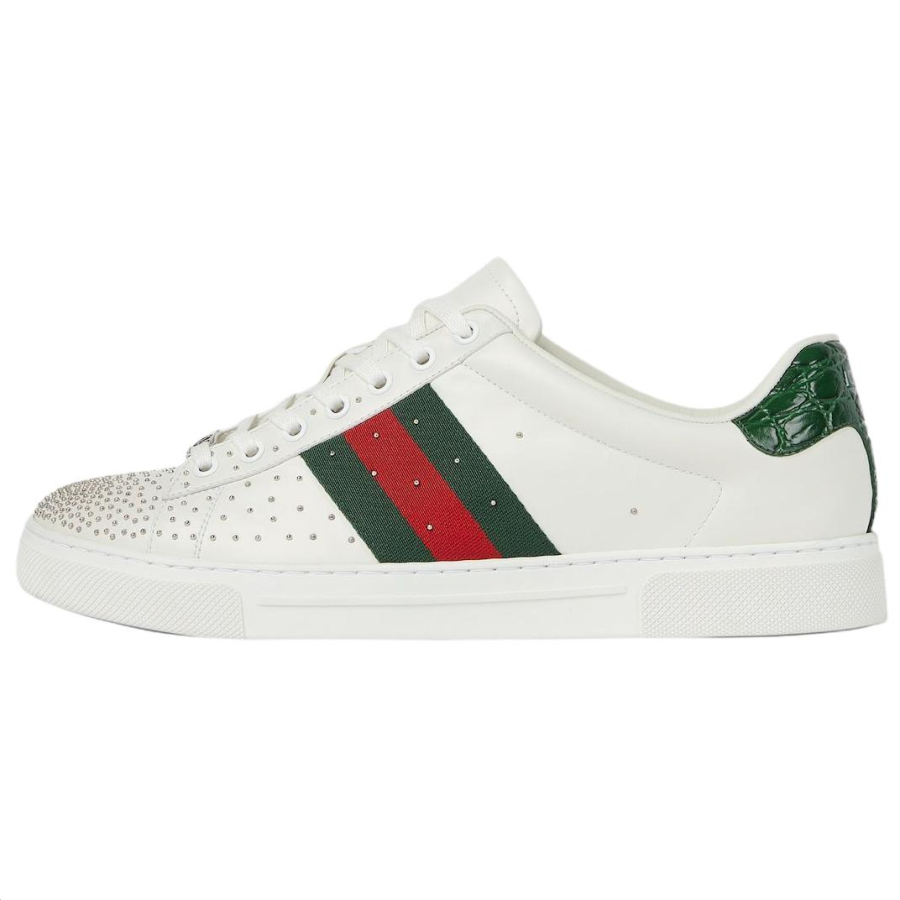GUCCI ACE Leather Low top Skateboard Shoes 3cm Men's White
