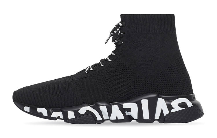 Balenciaga Speed Lace Up Graffiti Recycled Knit Black