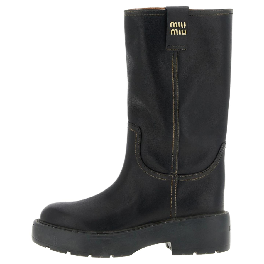 MIU MIU Calfskin Knee high Boots 5.5cm Women's Black
