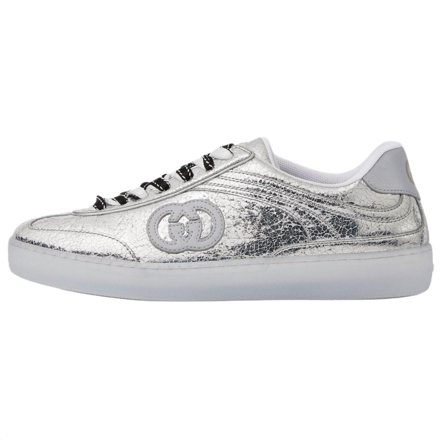 GUCCI G75 Leather Low top Skateboard Shoes 3cm Women's Silver