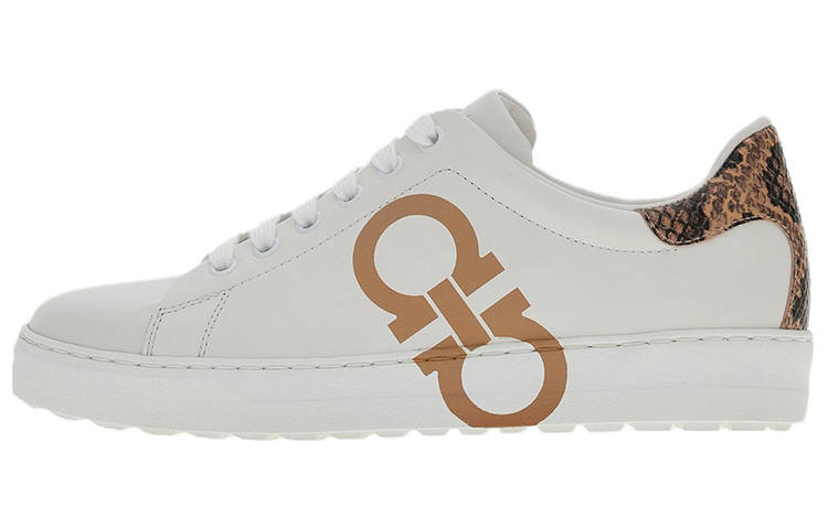 FERRAGAMO Cow Leather Stylish Skateboarding Shoes Women's White Beige