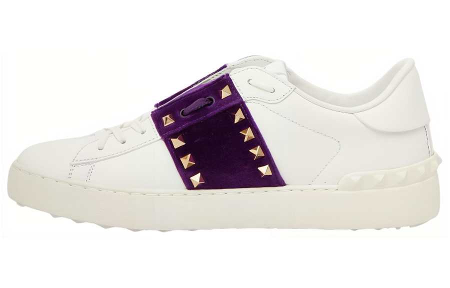 Valentino GARAVANI Cow Leather Low top Stylish Skateboarding Shoes Women's White Purple