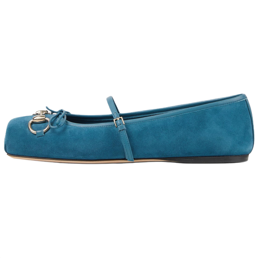 GUCCI Horsebit Flat Mary Jane Shoes Women's Dark Blue