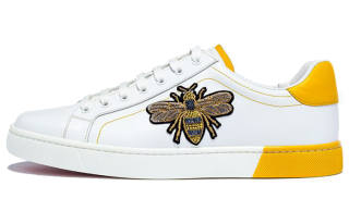 MASCAL Leather Lace Up Low top Skateboard Shoes Men's White Yellow