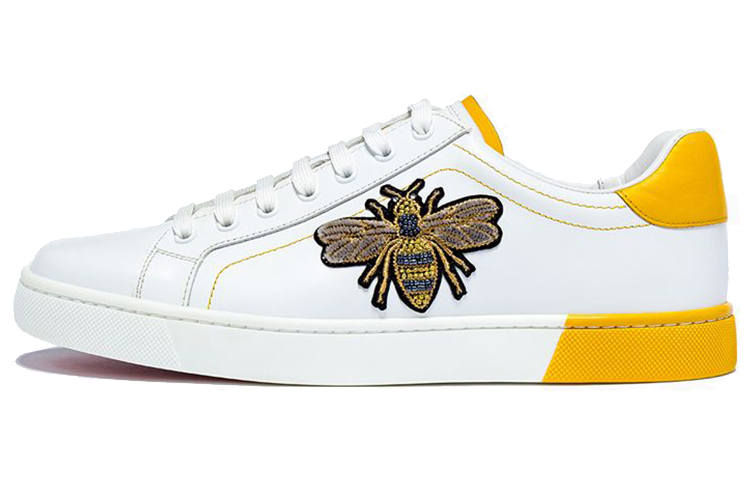 MASCAL Leather Lace Up Low top Skateboard Shoes Men's White Yellow