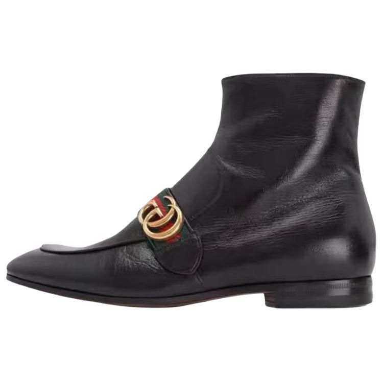 GUCCI Cow Leather Ankle Boots Men's Black