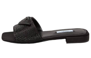 PRADA Logo-plaque Crystal-embellished Mules