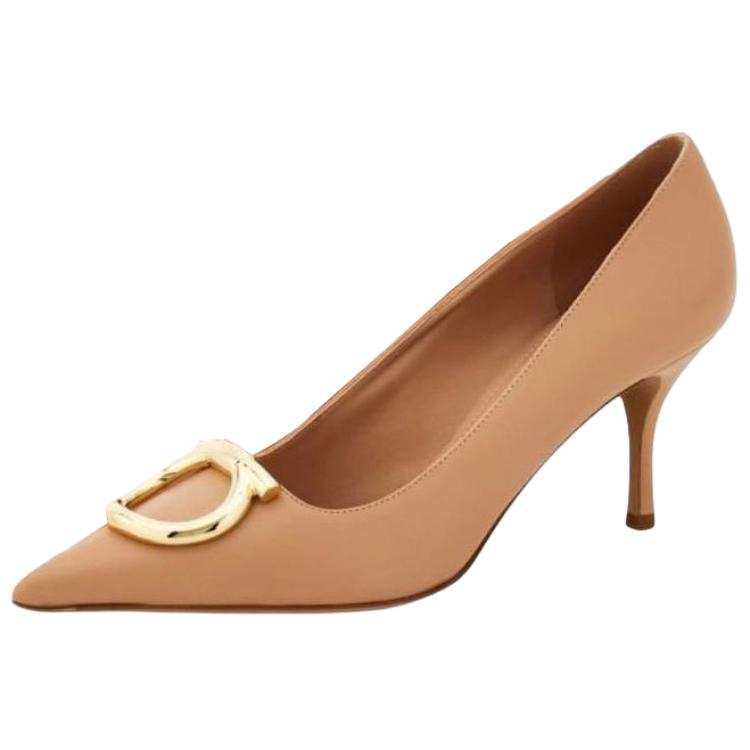 FERRAGAMO Gancini Sheepskin Slim Heel High Heels 7cm Women's Light Apricot
