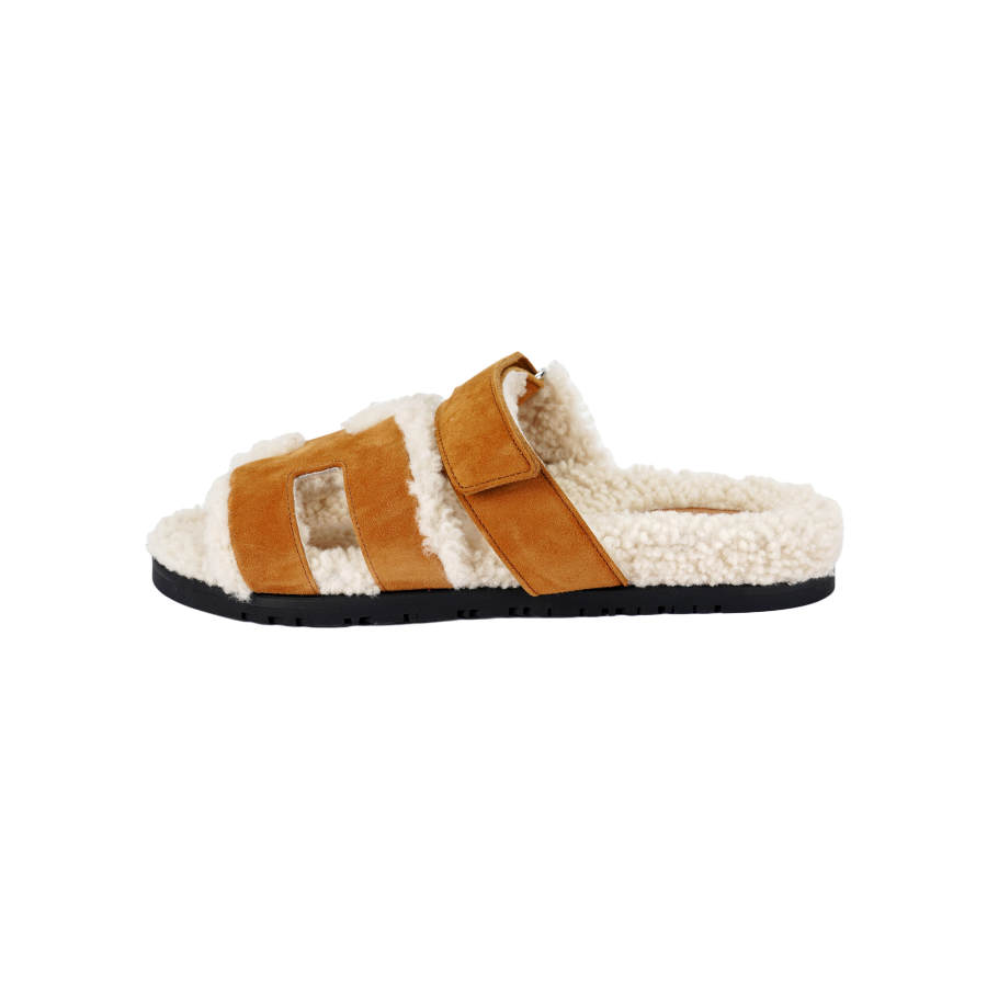 HERMES HERMES Chypre Slide Slippers Women's Brown