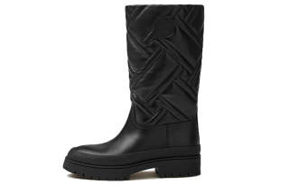 HERMES Fuji Leather Knee high Boots Women's Black