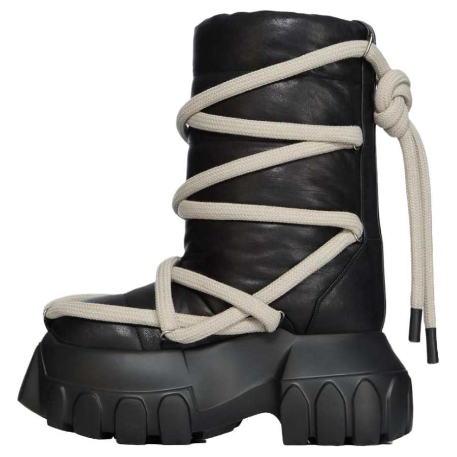 RICK OWENS RICK OWENS/RO MEGA TRACTOR Sheepskin Short Mid Calf Snow Boots Men's Black