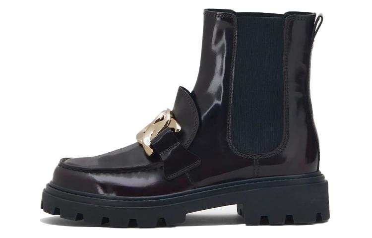 TOD'S Leather Short Chelsea Boots Women's Burgundy