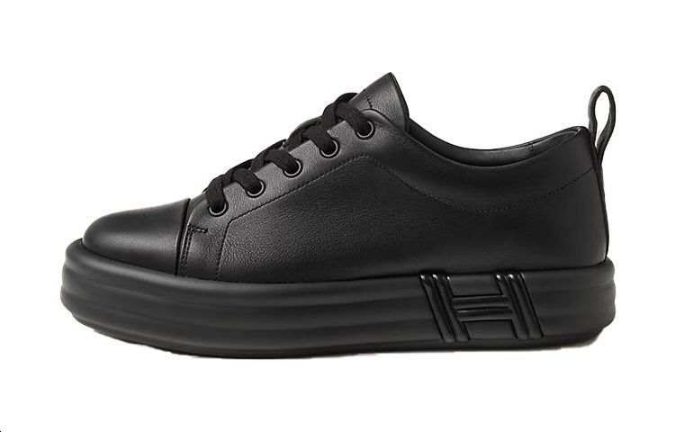 HERMES Happy Leather Comfortable And Trendy Low top Casual Shoes Women's Black