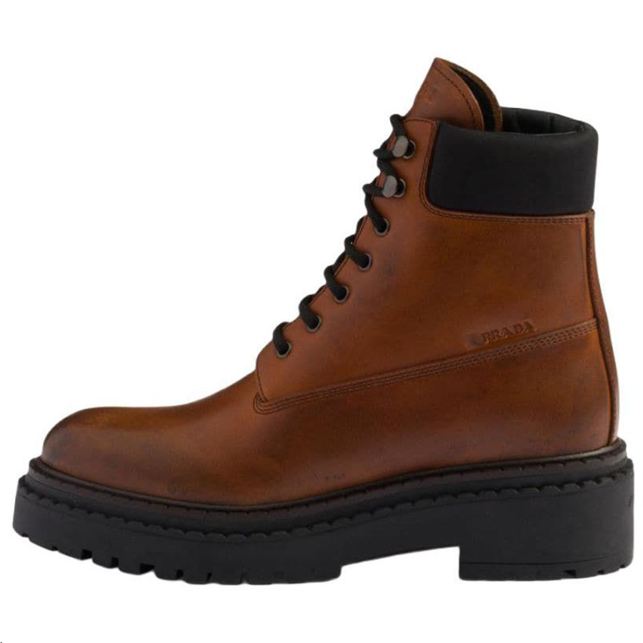 PRADA PRADA Re Nylon Leather Ankle Boots Women's Brown