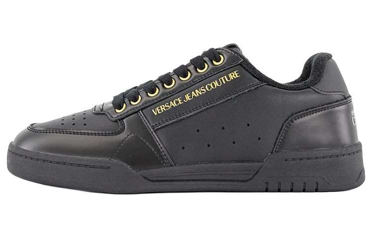 VERSACE JEANS COUTURE Versace Leather Low top Stylish Skateboarding Shoes Men's Black