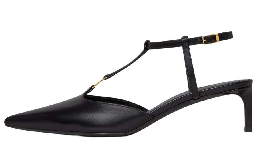 CELINE Cow Leather Slim Heel High Heels Women's Black