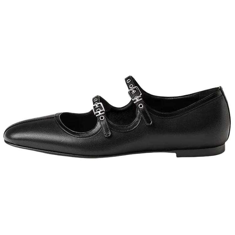 HERMES Lilia Flat Mary Jane Shoes 1CM Women's Black