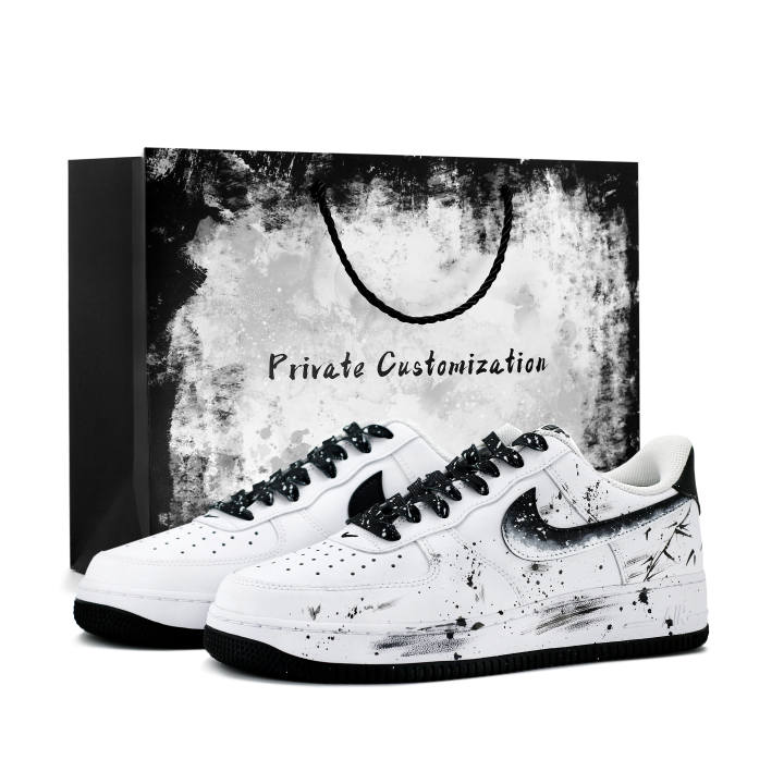 Nike Nike Air Force 1 Ink Bamboo Cushioning Low top Skateboard Shoes Unisex Black