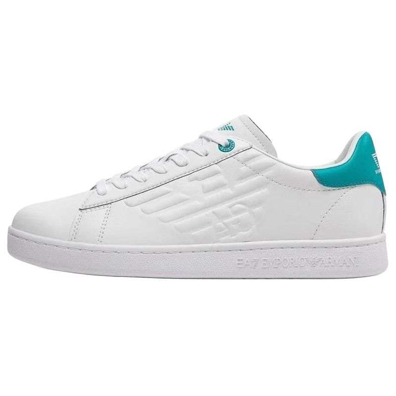 EMPORIO ARMANI EA7 Leather Low top Skateboard Shoes Unisex White Blue