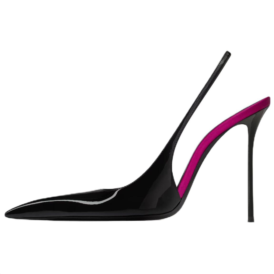 SAINT LAURENT AMALIA Patent Leather Slim Heel High Heels 11cm Women's Black