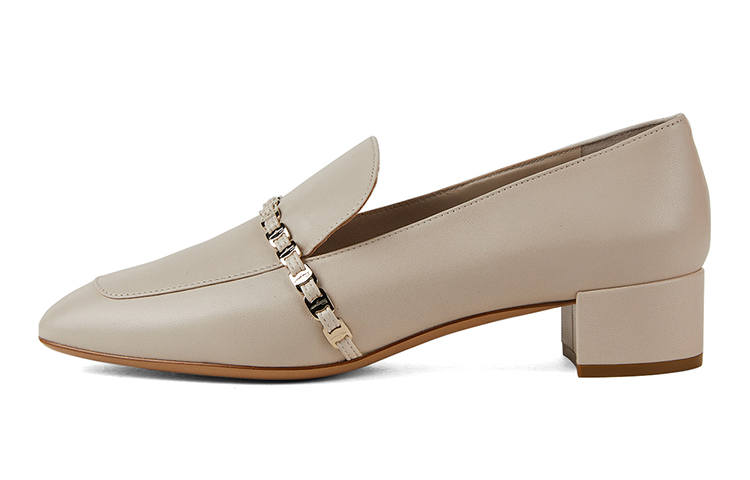 FERRAGAMO Vara Chunky Heel High Heels 3cm Women's Ecru