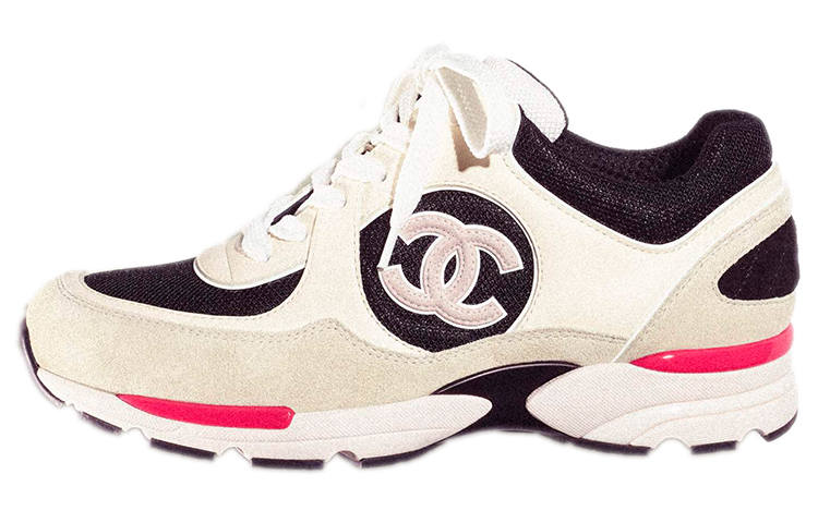 CHANEL Cc Logo Trainer Ivory Black Beige Women's