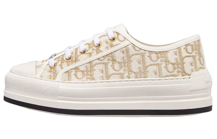 DIOR Walk'n'Dior Platform Shoes Low top Stylish Skateboarding Shoes Women's White Gold