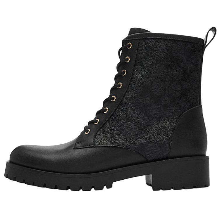 COACH COACH Leather Short Combat Boots Women's Black