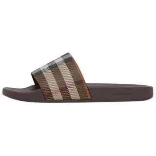 Burberry Check Print Slides Dark Birch Brown