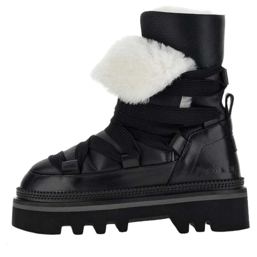 HOGAN Faux Fur Lace Up Ankle Boots Women's