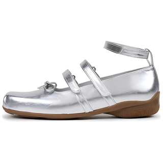 OPENyy Cow Leather Flat Mary Jane Shoes Women's Silver