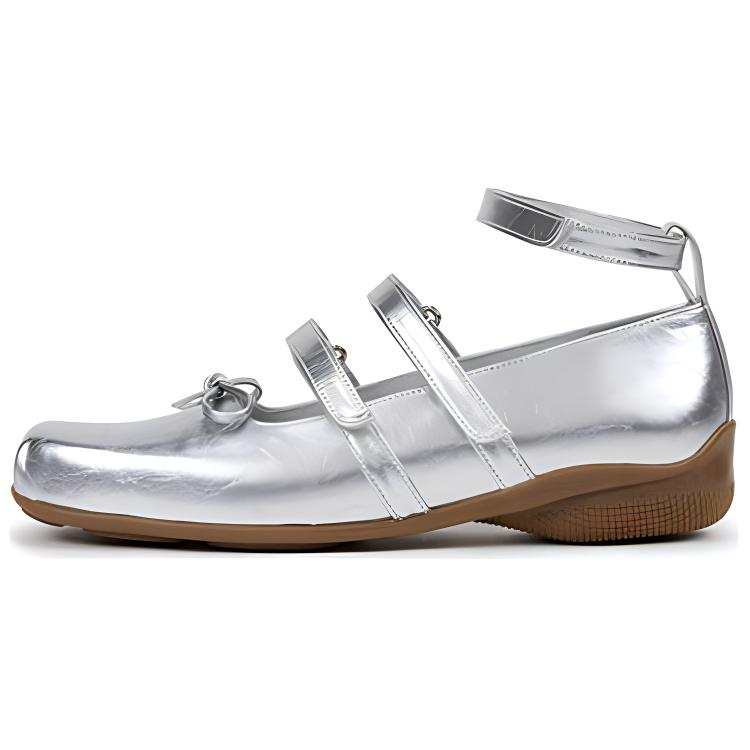 OPENyy Cow Leather Flat Mary Jane Shoes Women's Silver