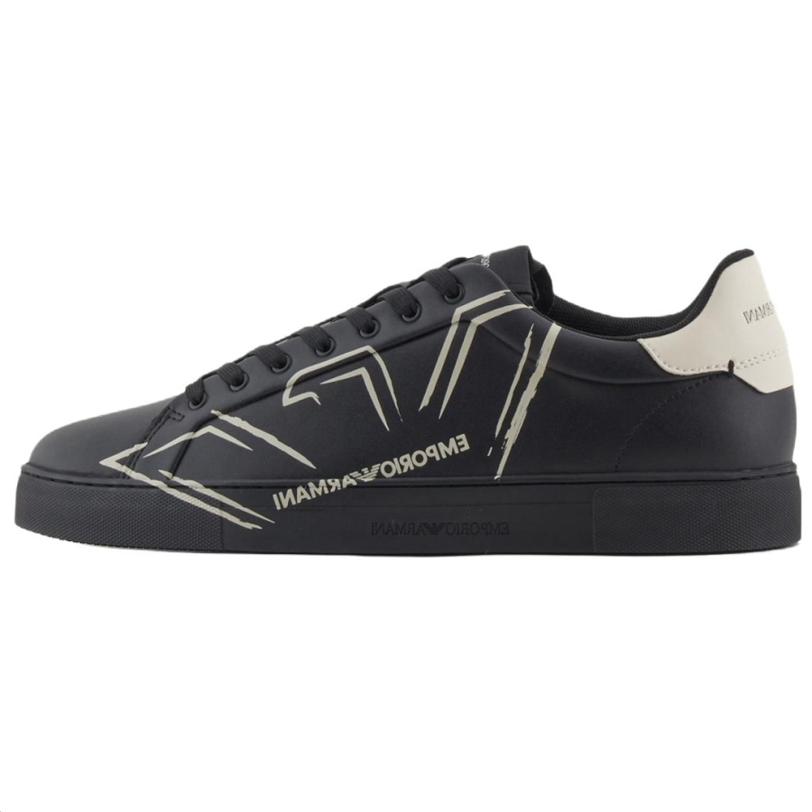 EMPORIO ARMANI Leather Low top Skateboard Shoes Men's Black