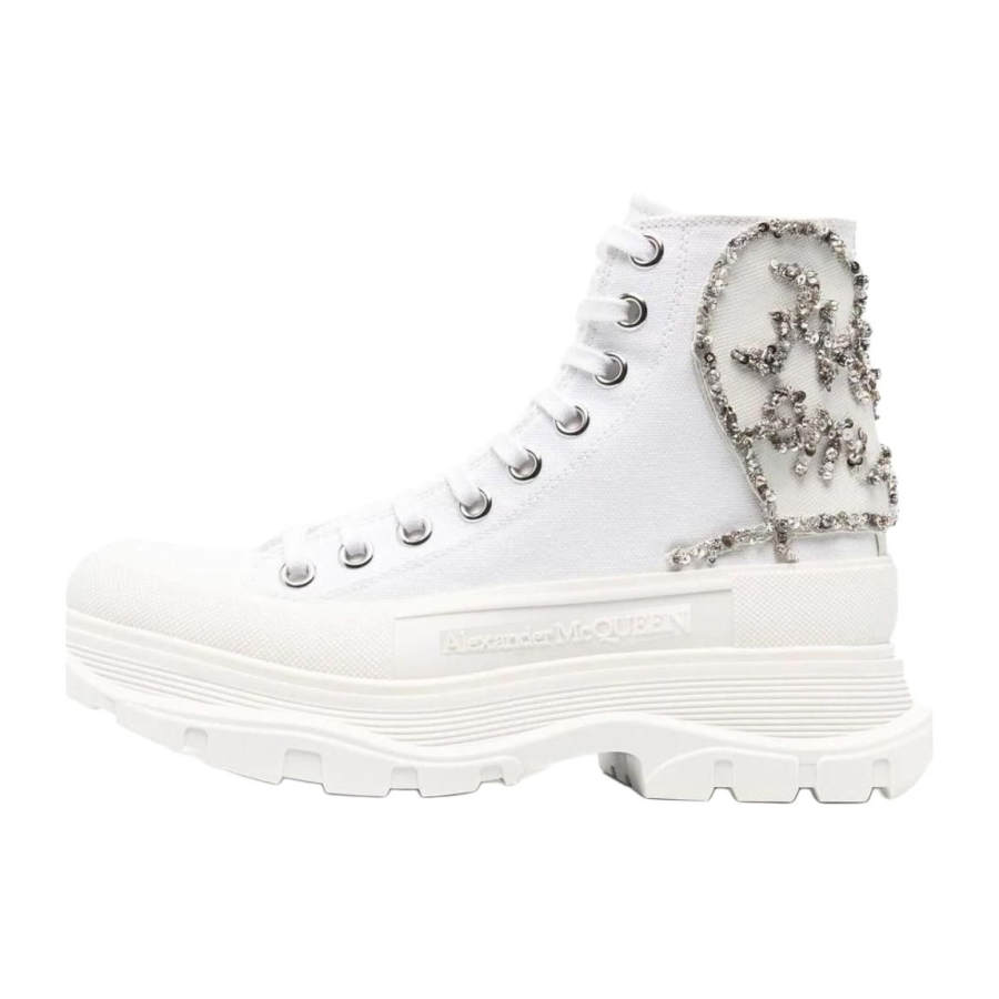 Alexander McQueen Tread Slick Boot White Silver Crystal Women's