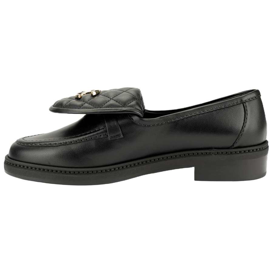 CHANEL CHANEL Quilted Tab Loafers Black Leather