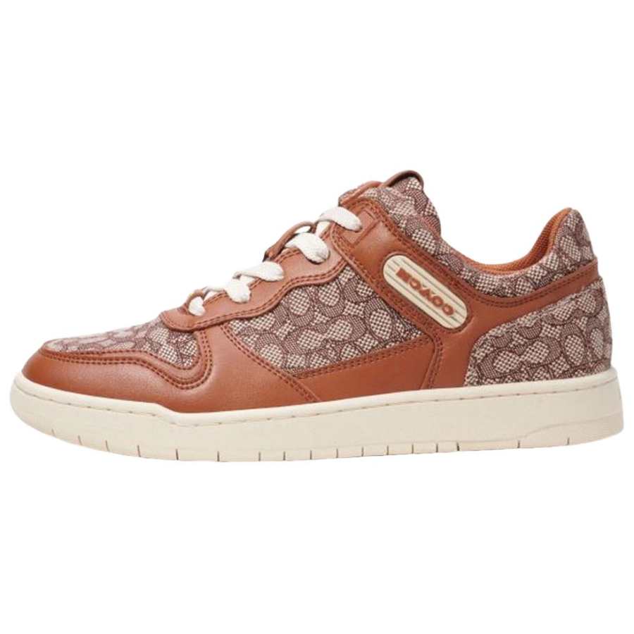 COACH C201 Cow Split Leather Low top Skateboard Shoes Women's Cocoa